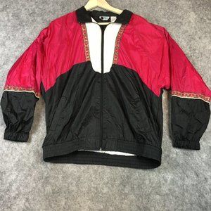 Vintage Windbreaker Jacket L Adult Colorblock 80s 90s Pink Black Nylon Lined